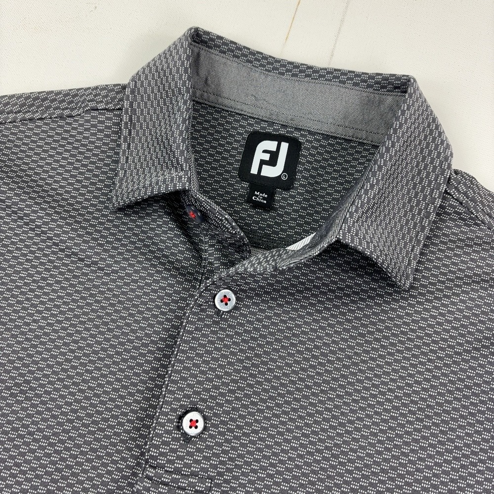 FootJoy Golf Polo Shirt Mens Large Gray Geometric Bonita Bay Club Short Sleeve